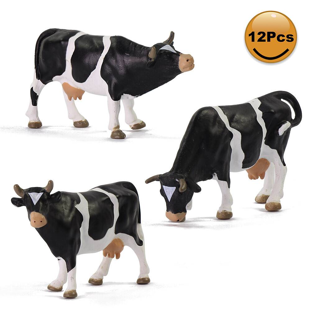 12pcs Model Trains O Scale Painted PVC Cows 1:43 Cattle Animals Railway Layout