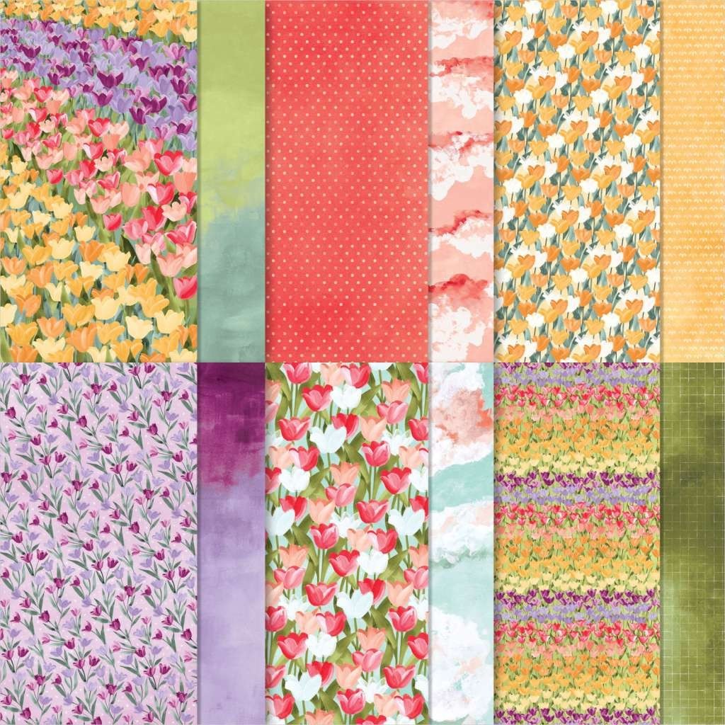 Stampin Up * FLOWERING FIELDS * 24 Sheets 6x6 DSP, BEAUTIFUL COLORED TULIPS!