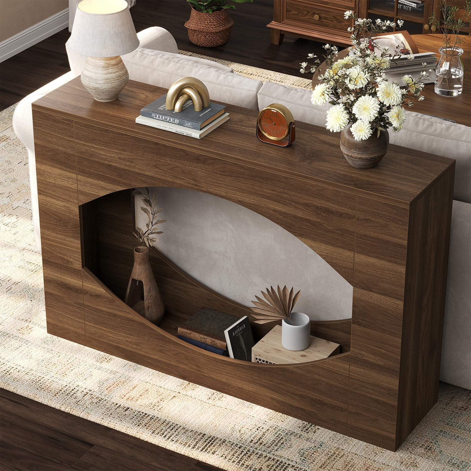 Rustic Farmhouse Console Table with LED Lights, 47" Entryway Accent Table