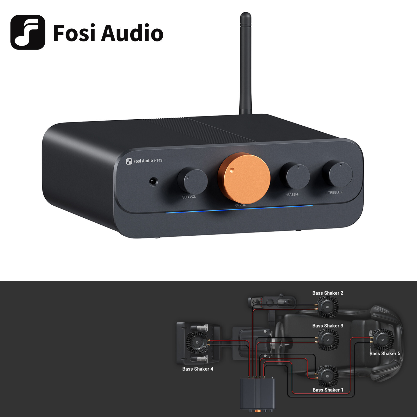 Fosi Audio HT4S Bluetooth Amplifier for Outdoor Speakers, Bass Shaker Sim Racing
