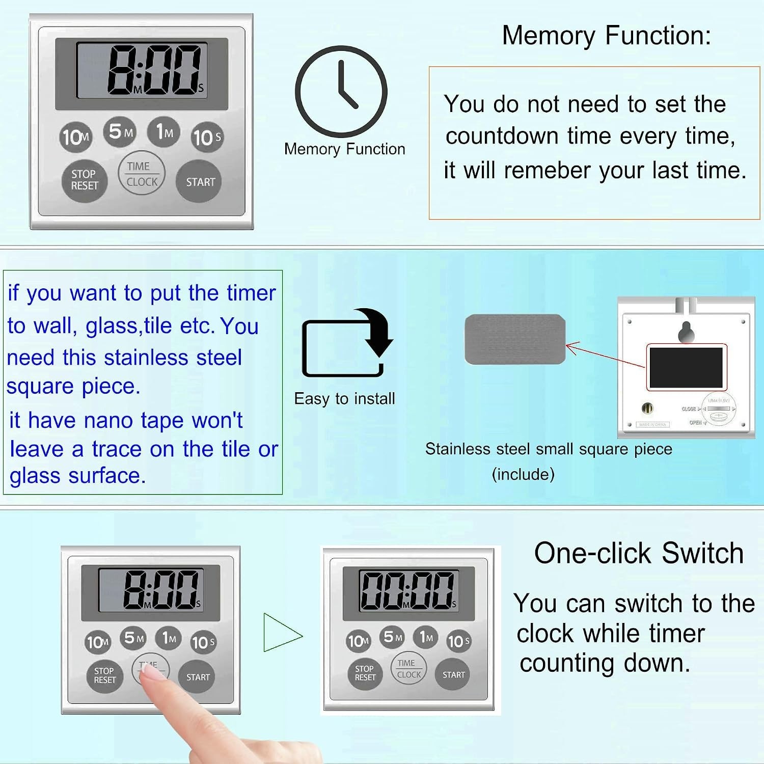 Digital Timer Waterproof Shower Timer Shower Clock Bathroom Kitchen Timer wit...