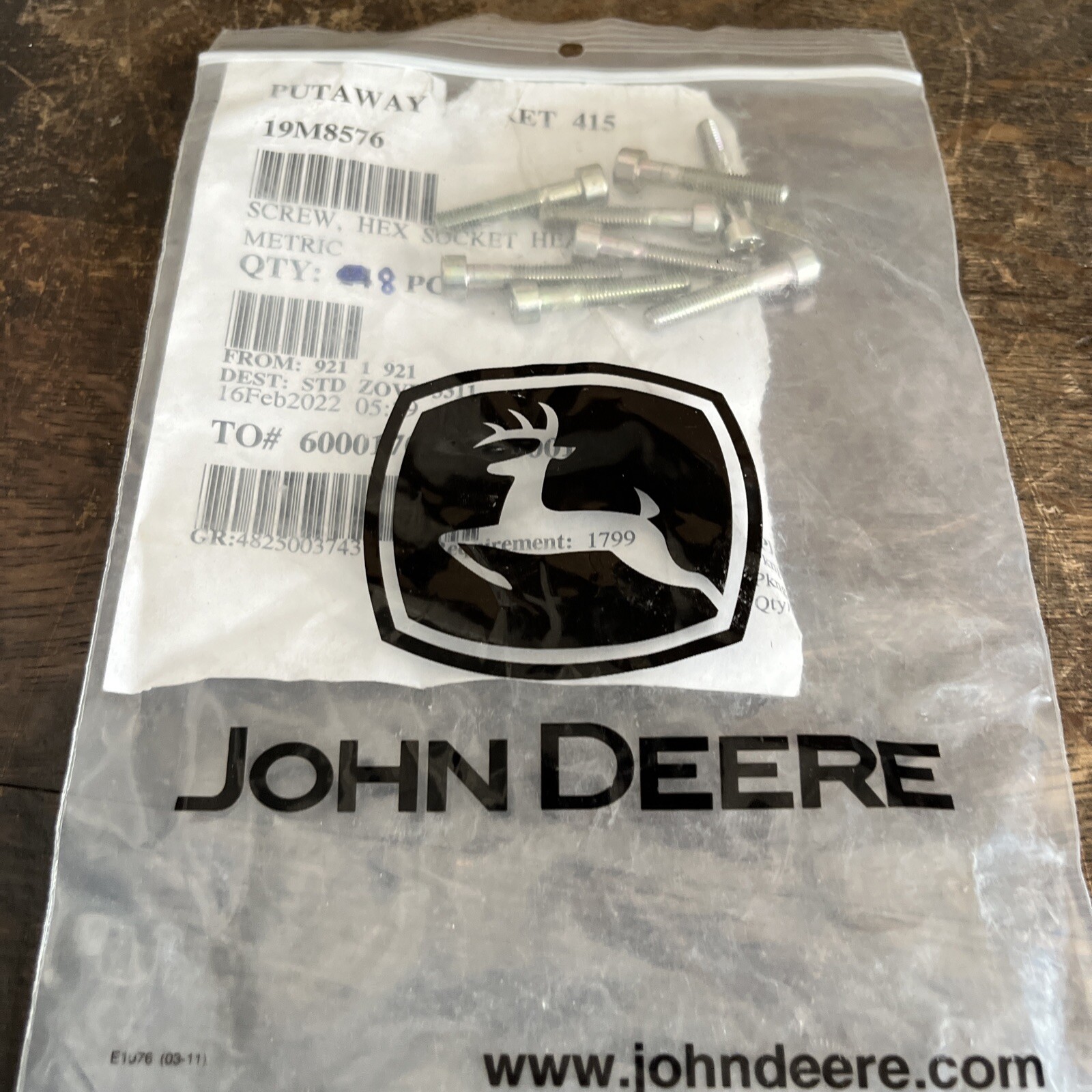8 NOS John Deere OEM Metric Socket Head Screws 19M8576