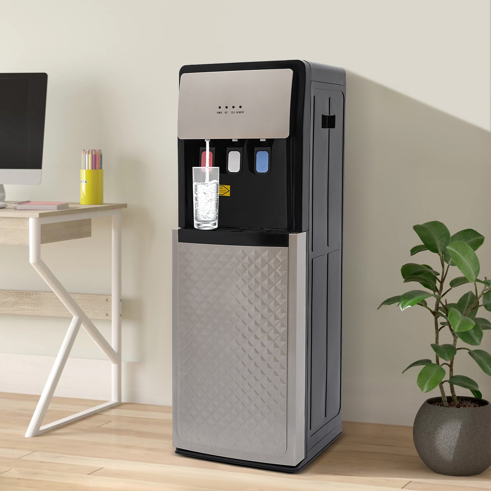 Bottom Loading Water Cooler Water Dispenser 3 Temperature Settings Silver Grey