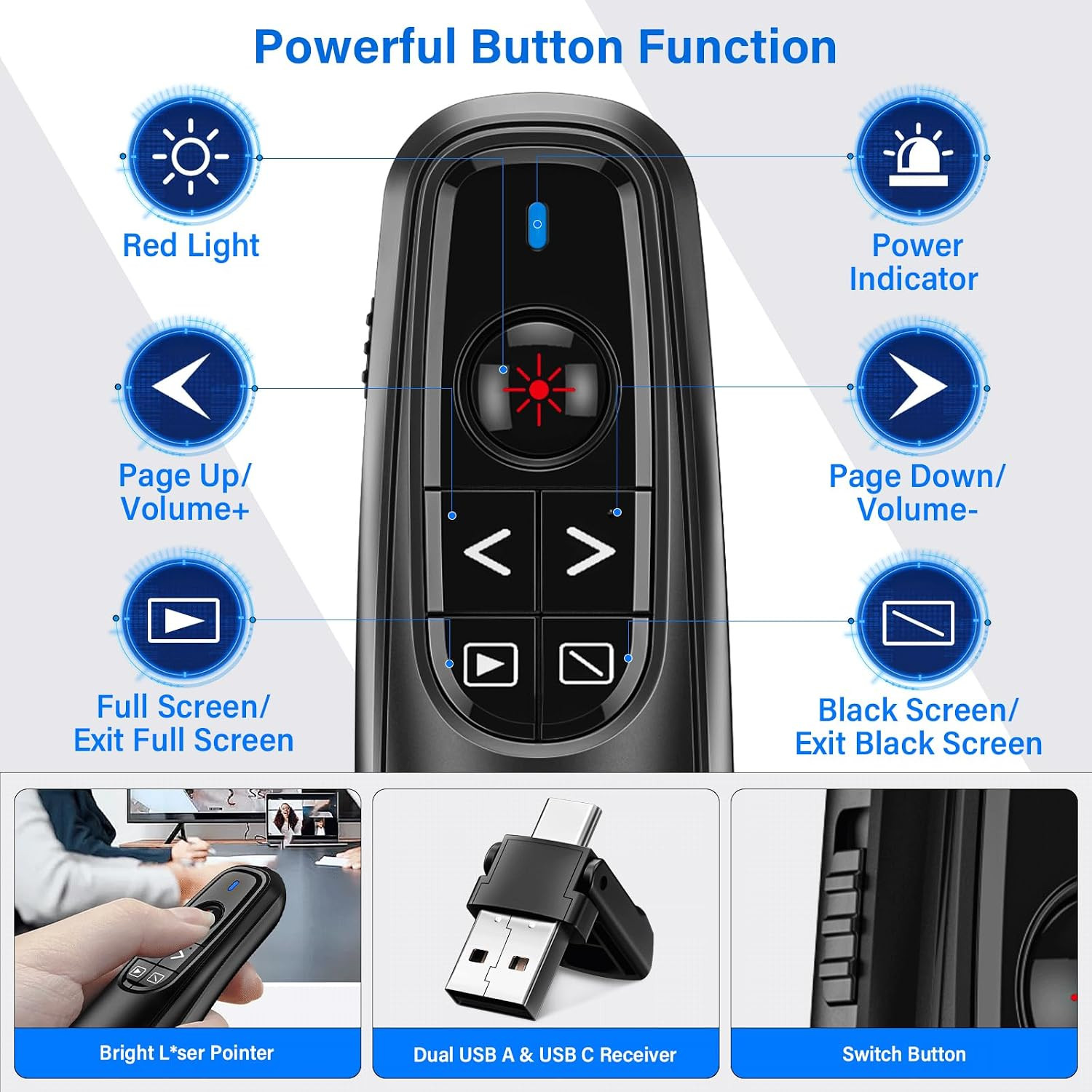 2-In-1 USB Type C Presentation Clicker, Wireless Presentation Clicker Powerpoin