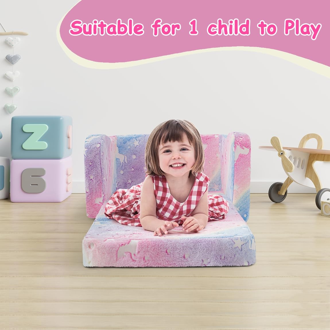 Toddler Chair and Couch, 2 -in-1 Toddler Couch Fold Out, Convertible Chairs f...