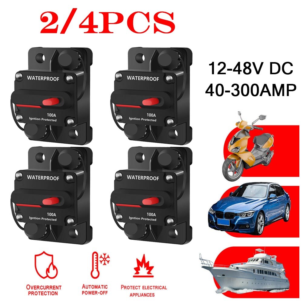 40-300AMP Circuit Breaker Fuse Reset 12V-48V DC Car Boat Auto Waterproof 2/4Pcs