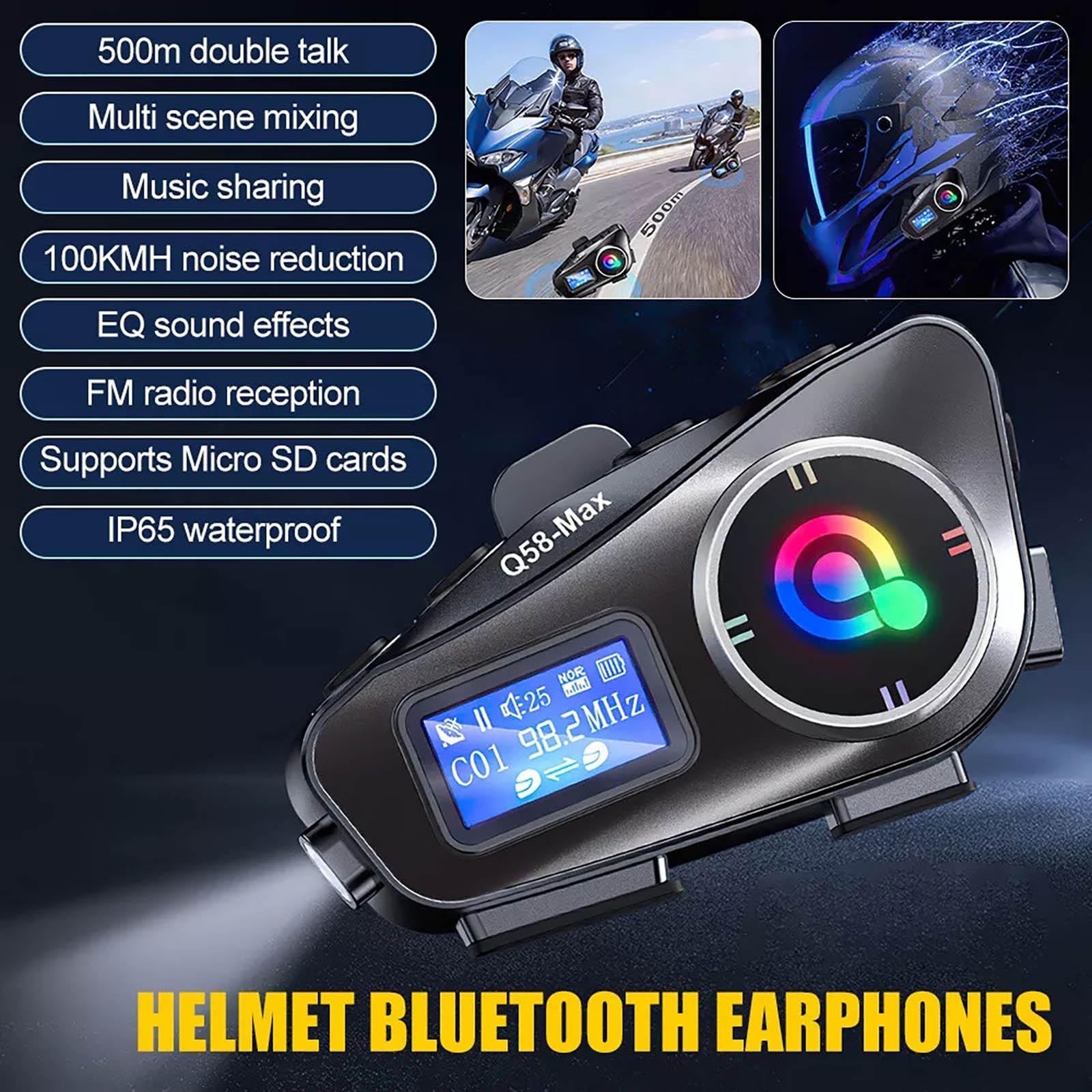 Bluetooth Headset maximum 32G Motorcycle Intercom Helmet LCD Waterproof