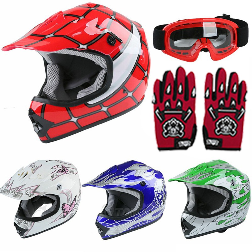 DOT Youth Kids Helmet W/ Gloves Gloves Motorcycle Motocross ATV Dirt Bike S-XL