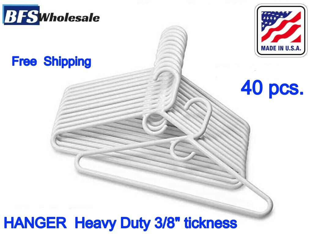 Plastic Hangers HD Heavy Duty, 40 Pcs. White color, Made in USA,Durable, Tubular