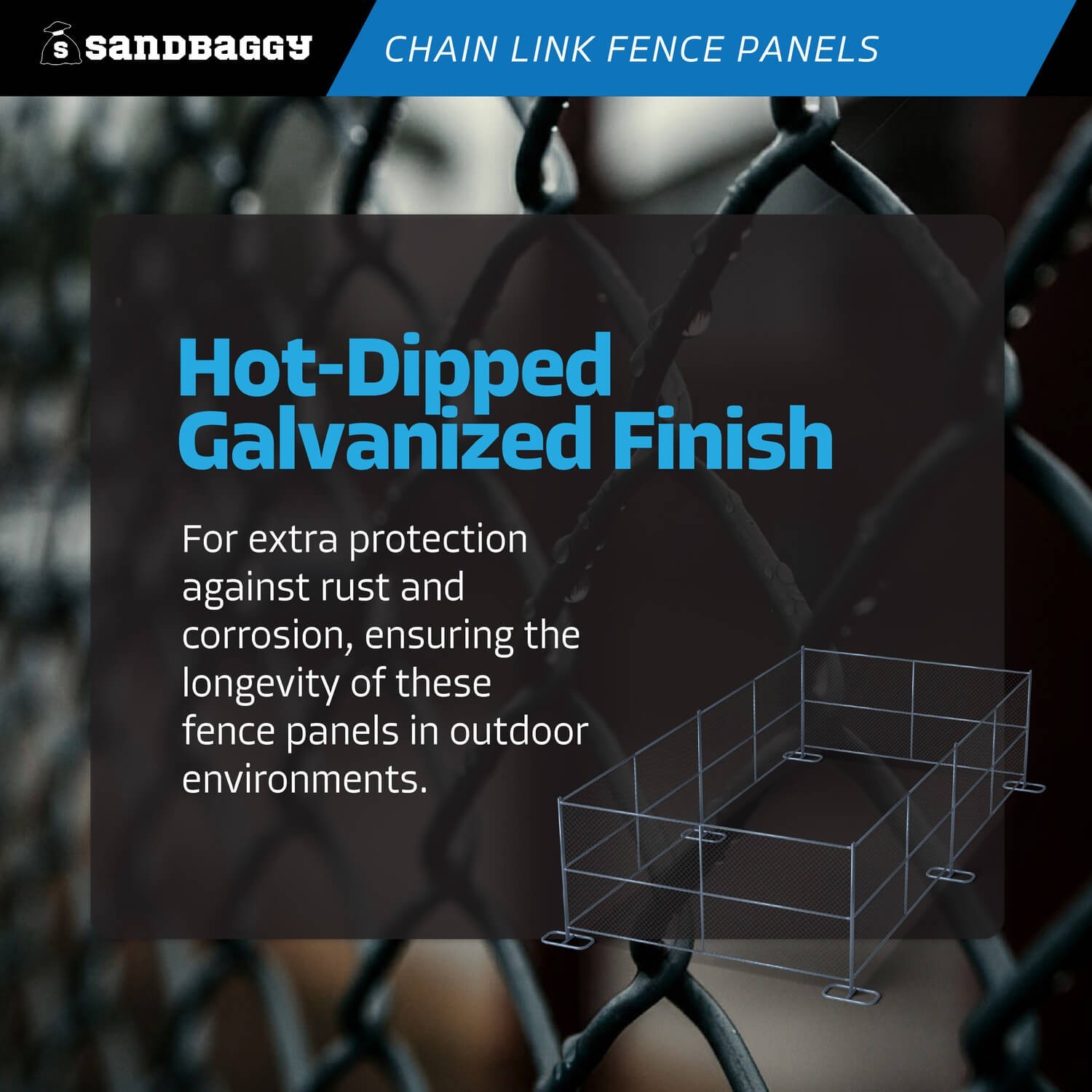 8 ft Temporary Chain Link Fence Panel (Galvanized) - 10 QTY