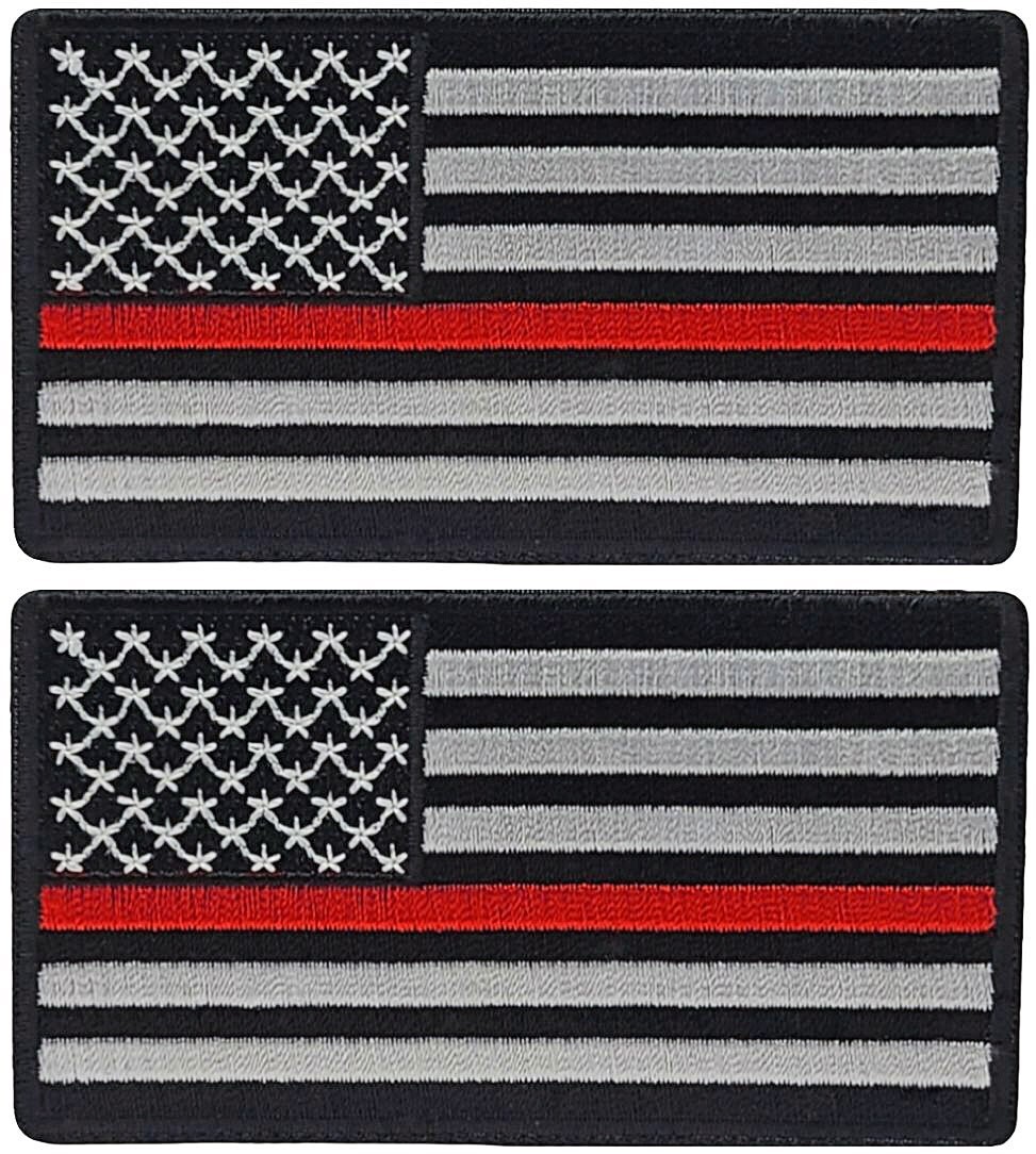 Thin Red Line USA Flag Firefighter PATCH |2PC  IRON ON OR SEW  3.5"X2