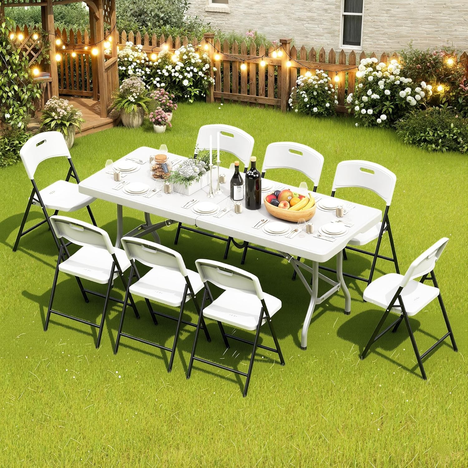 70.5" Foldable Outdoor Dining Set with 8 Fully assembled Dining Chairs for Easy