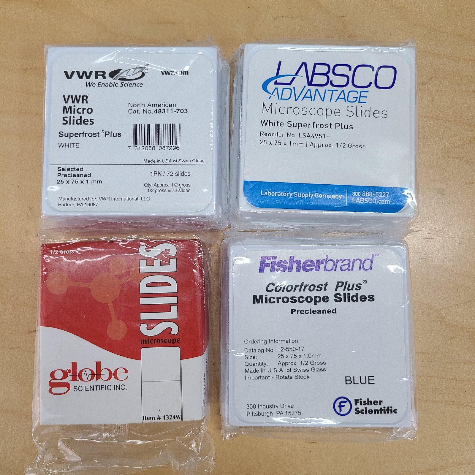 Lot of 4 Boxes Microscope Slides Mixed NEW Fisherbrand Labsco VWR Globe 288