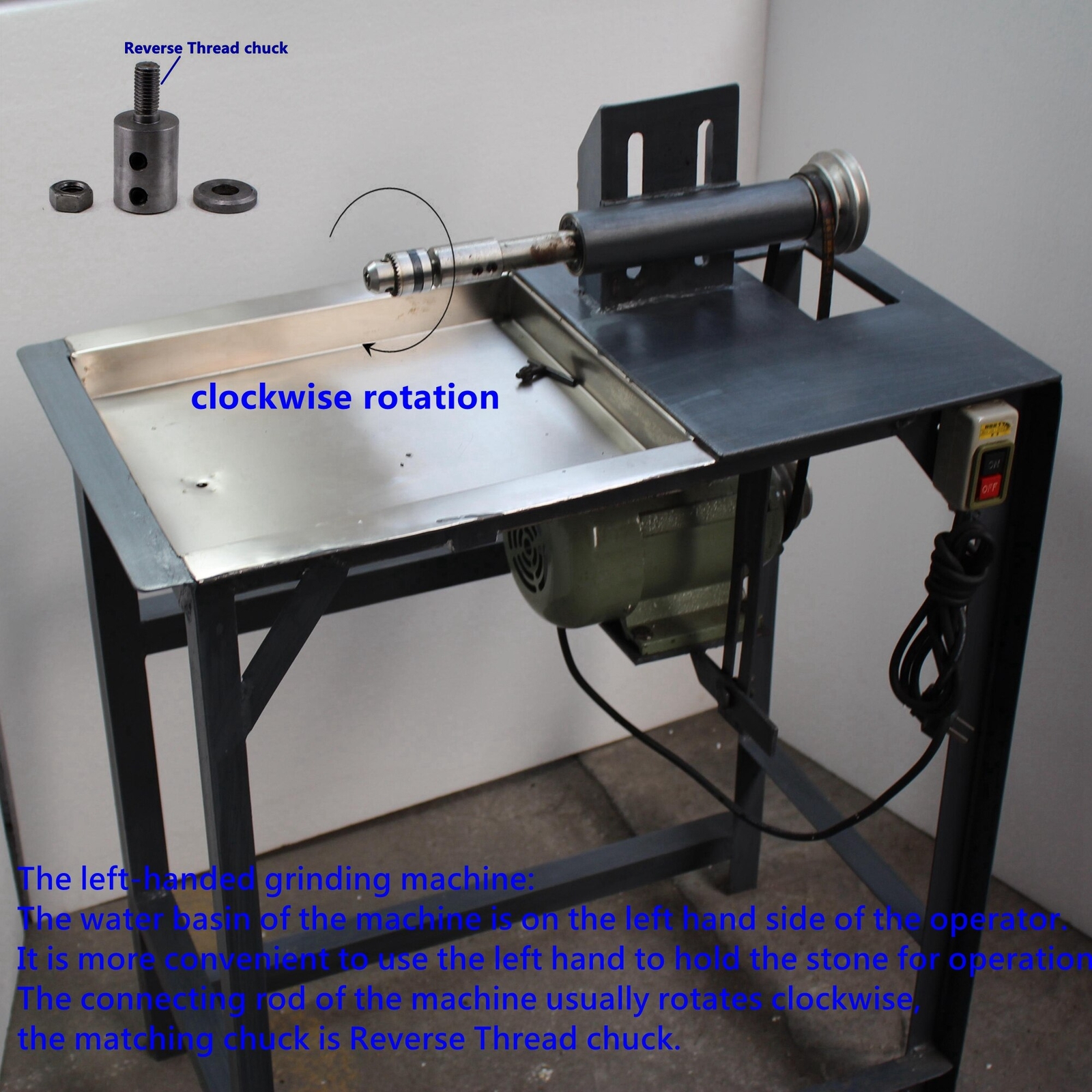 Positive / Reverse Thread chuck of lapidary grinding machine for grinding disc