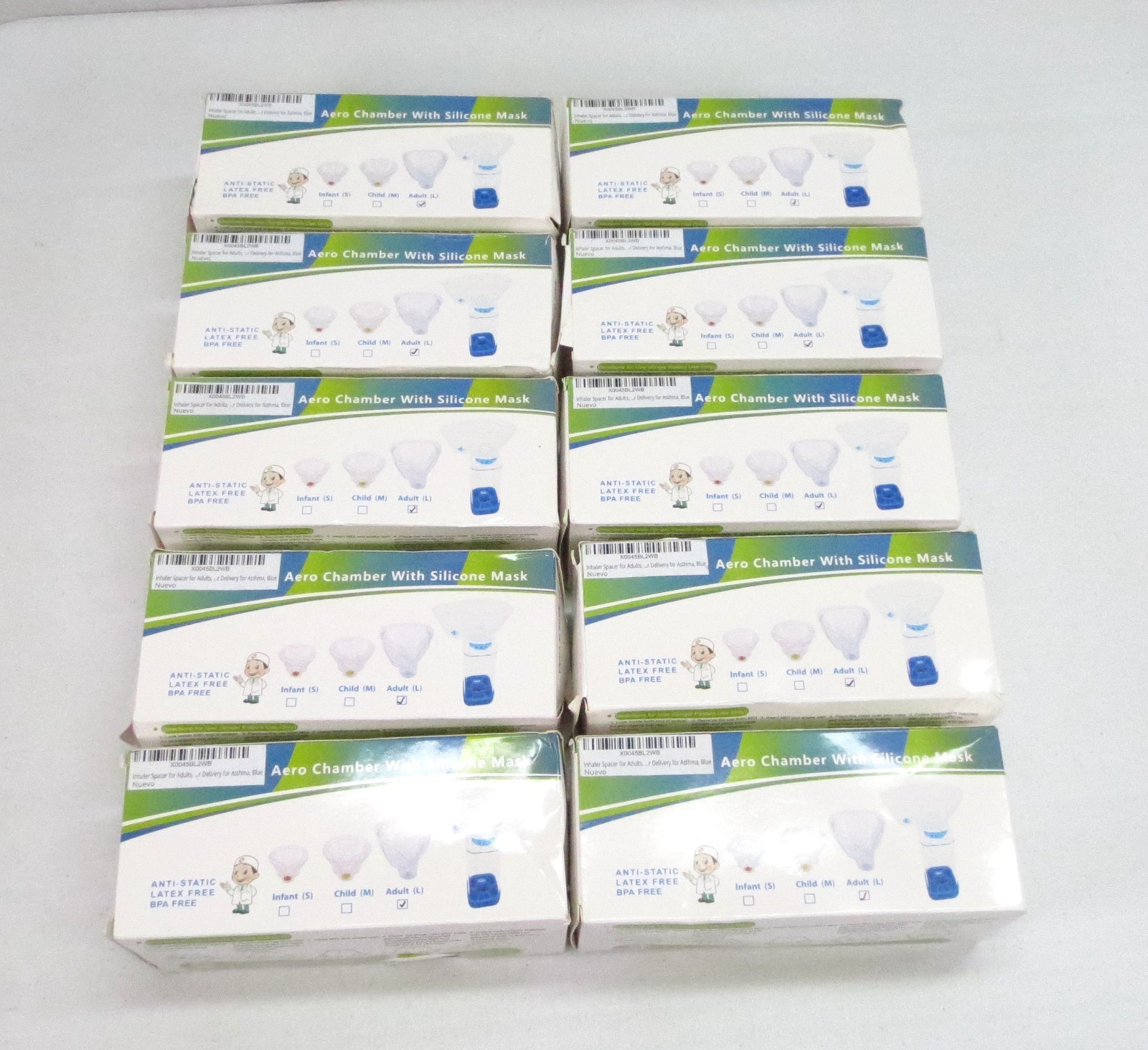 10-qty Inhaler Spacer for Adults - Aero Chamber with Silicone Face Mask - 2029