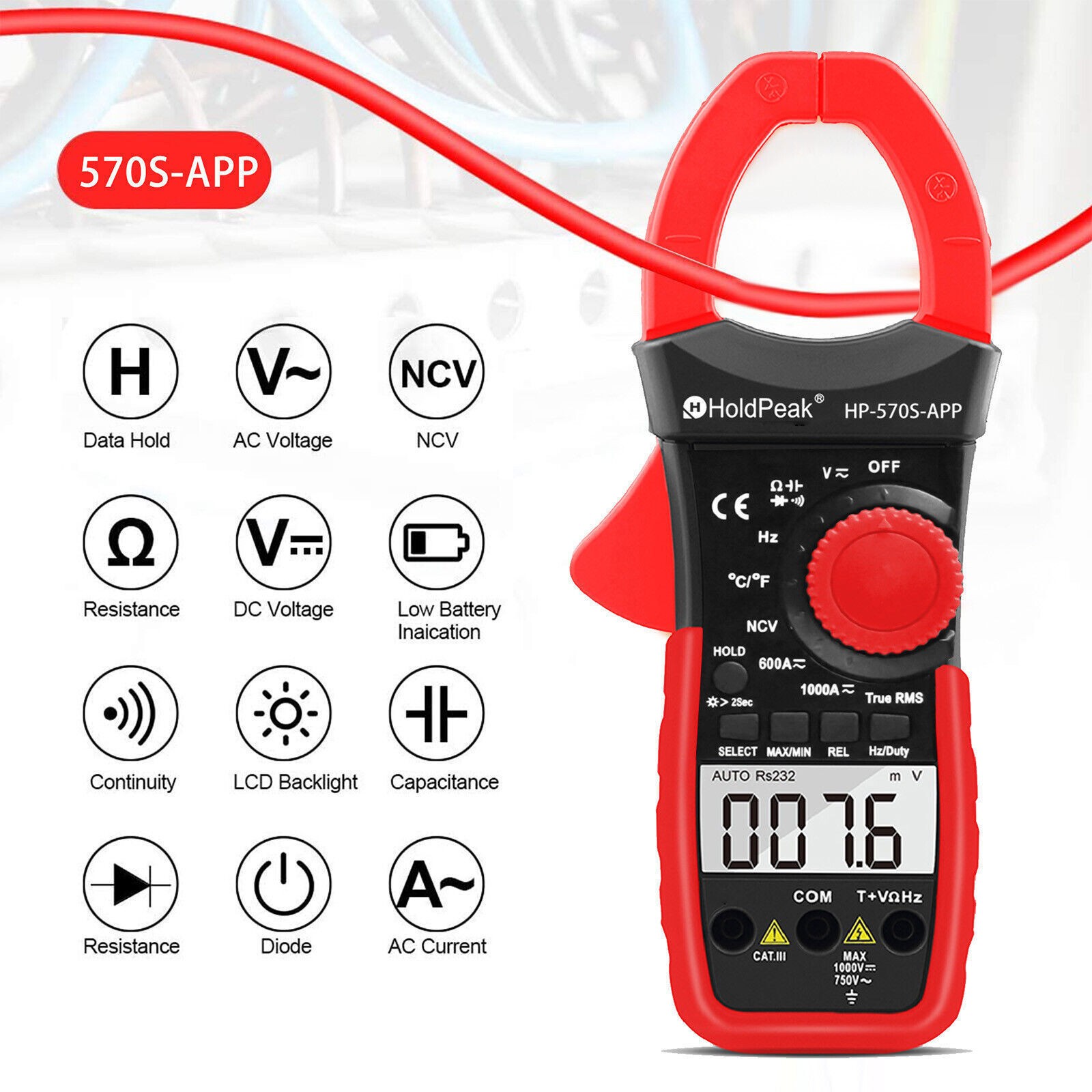 HoldPeak Digital Clamp Meter Multimeter TRMS Auto-Ranging AC/DC Volt Amp Tester