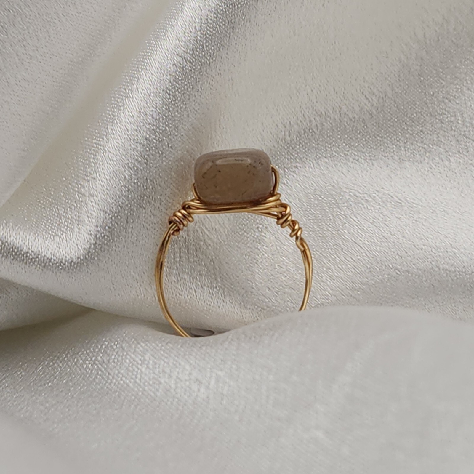 Copper Wire Wrapped Stone Ring Size 6.5 Rustic Handcrafted Minimal Jewelry