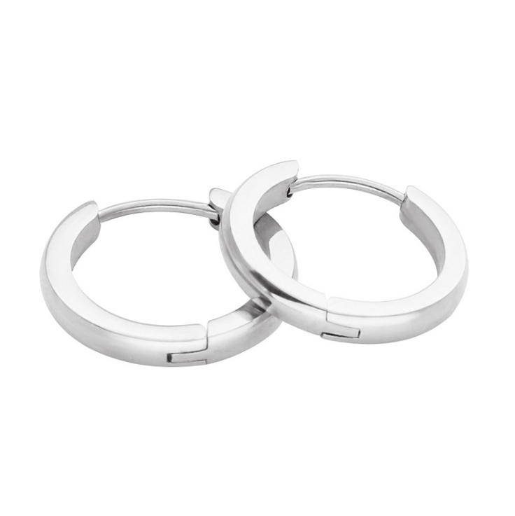 2Pcs Silver Stainless Steel Hinged Huggie Hoop Ear Earrings 7-14mm Women Men