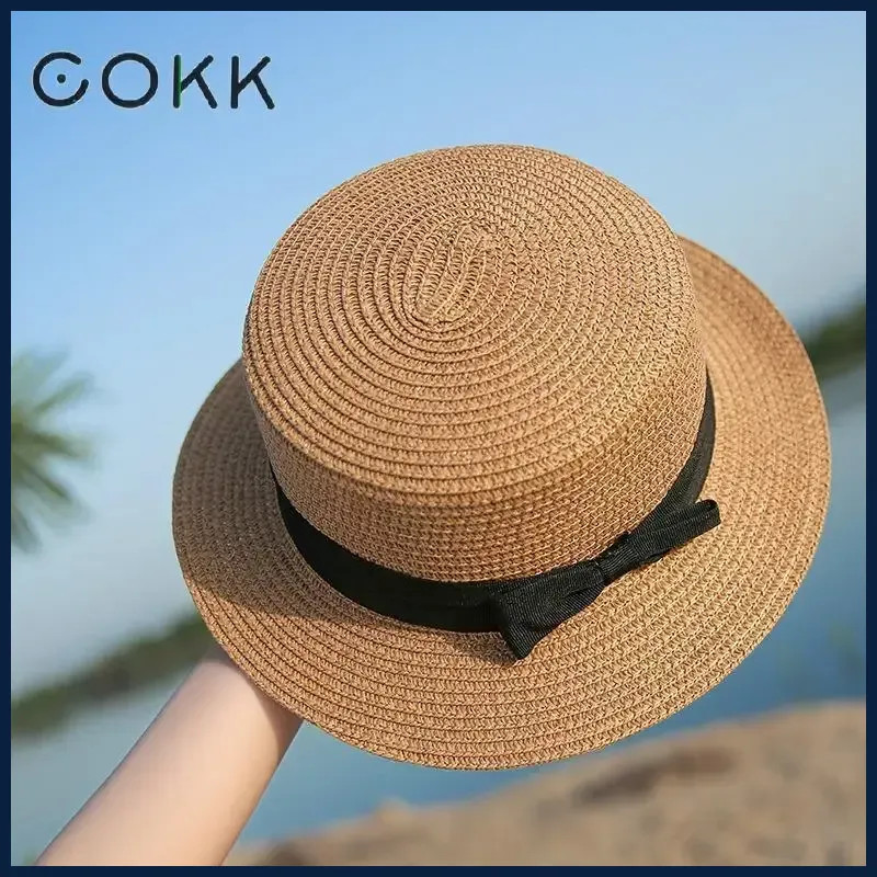 COKK Panama Simple Summer Beach Hat Female Casual Lady Women Flat Brim