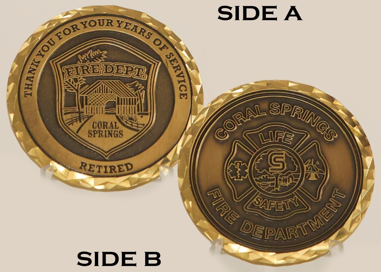 Coral Springs Fire Dept Retired Service Challenge Coin  4#A