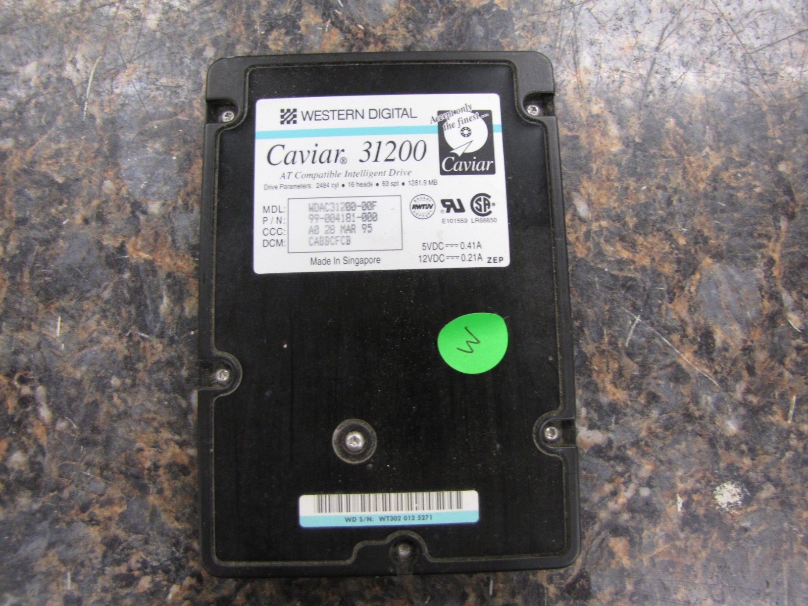ATA/IDE 1281.9MB Western Digital Caviar 31200 Hard Drive ATA2/IDE WDAC31200-00F