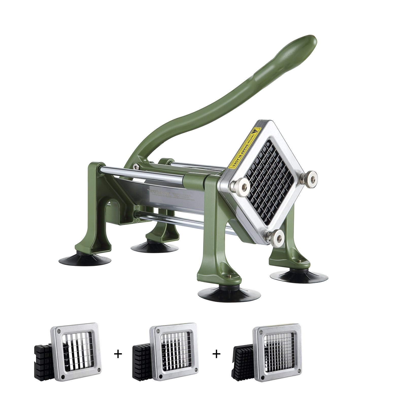 French Fry Cutter, Potato Slicer with 1/2" 3/8" 1/4" Stainless Steel Blades, Man