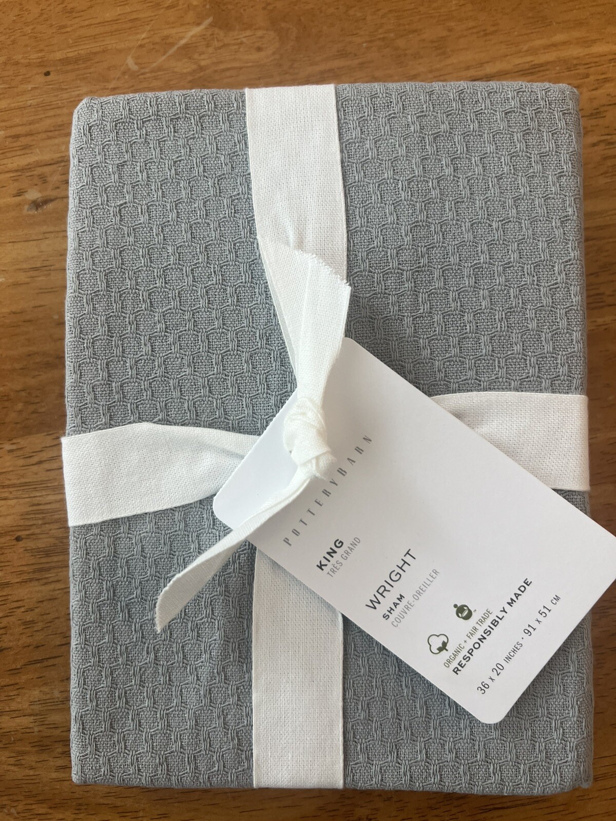 POTTERY BARN WRIGHT TEXTURED ORGANIC CLOUD GRAY KING PILLOW SHAM NEW