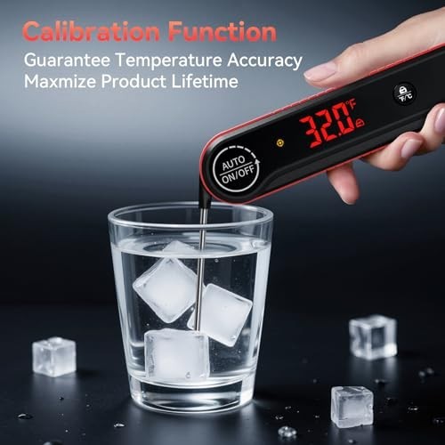 Instant Read Meat Thermometer 0.3s IP67 Waterproof Red Rotating Display BBQ