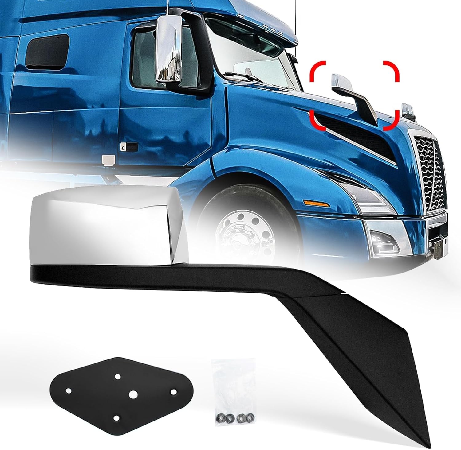 Right Hood Mirror Assembly for Volvo VNL(2018+),Truck Hood Mirror with Arm