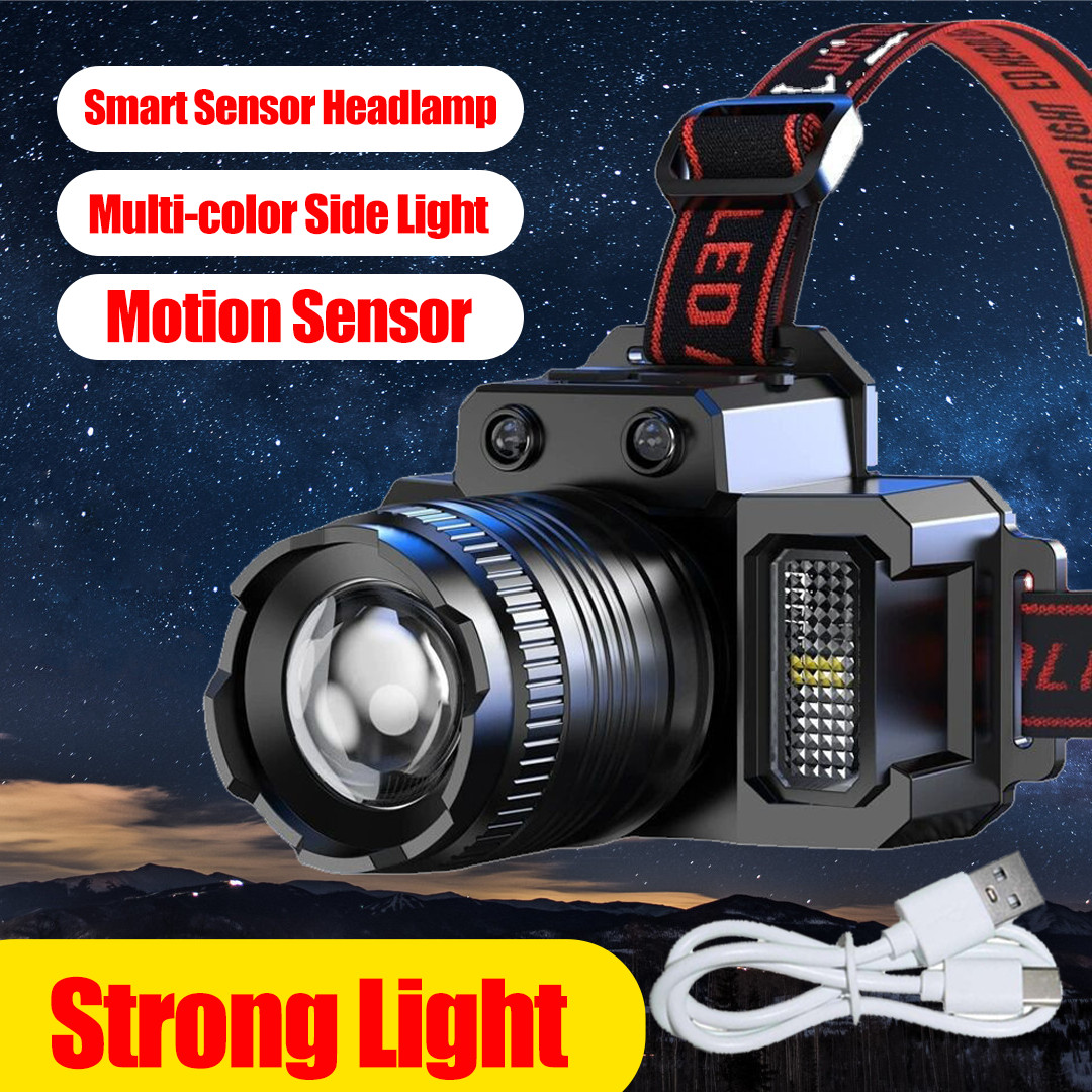 Brightest 9900000LM Powerful Motion Sensor Headlamp Rechargeable Headlight Torch