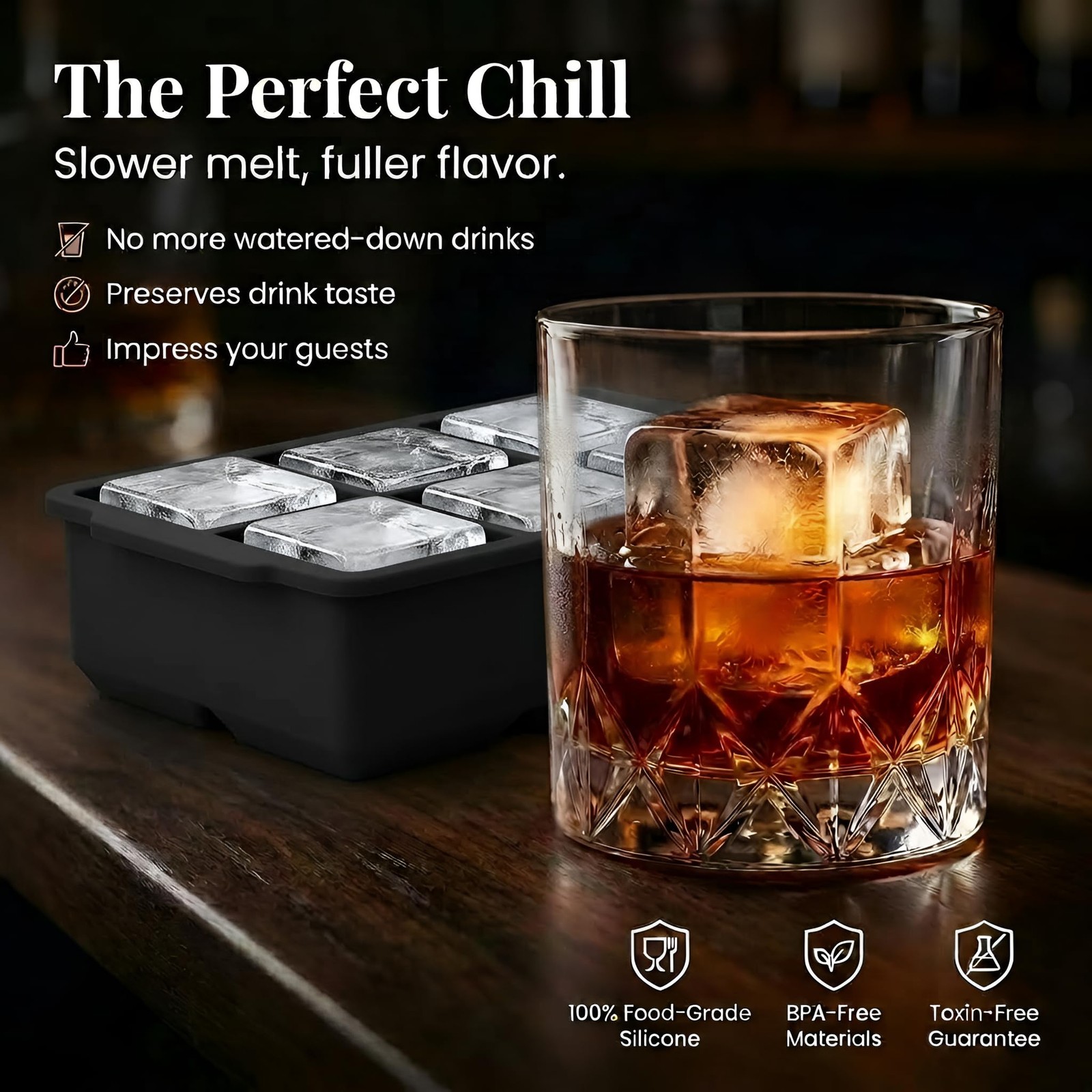 Large Silicone Ice Cube Tray (2-Pack), Easy Release 2-Pack, Black