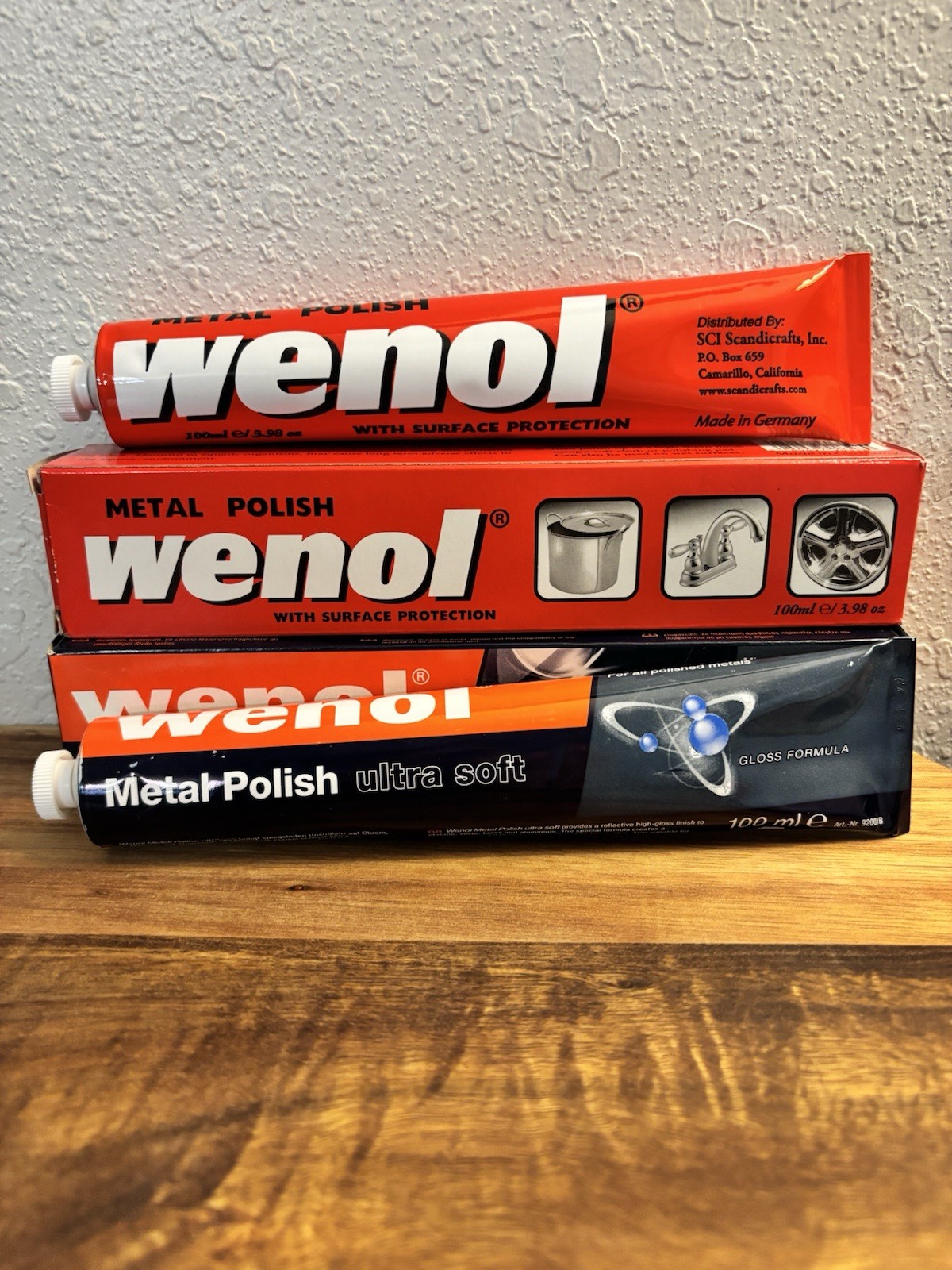 New WENOL Metal Cleaner & Polish Set  Red & Blue Tube 4oz Each Lot Of 2 NIB