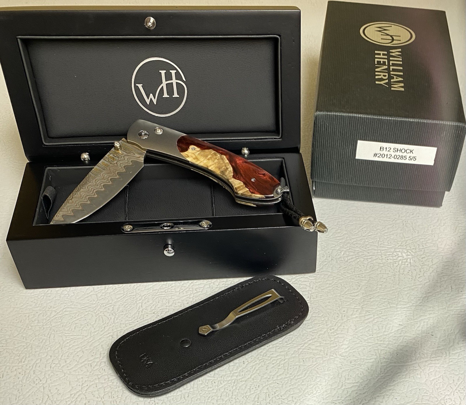William Henry B12 Shock Knife -6/24/20 Spearpoint Copper Wave Damascus Blade NEW
