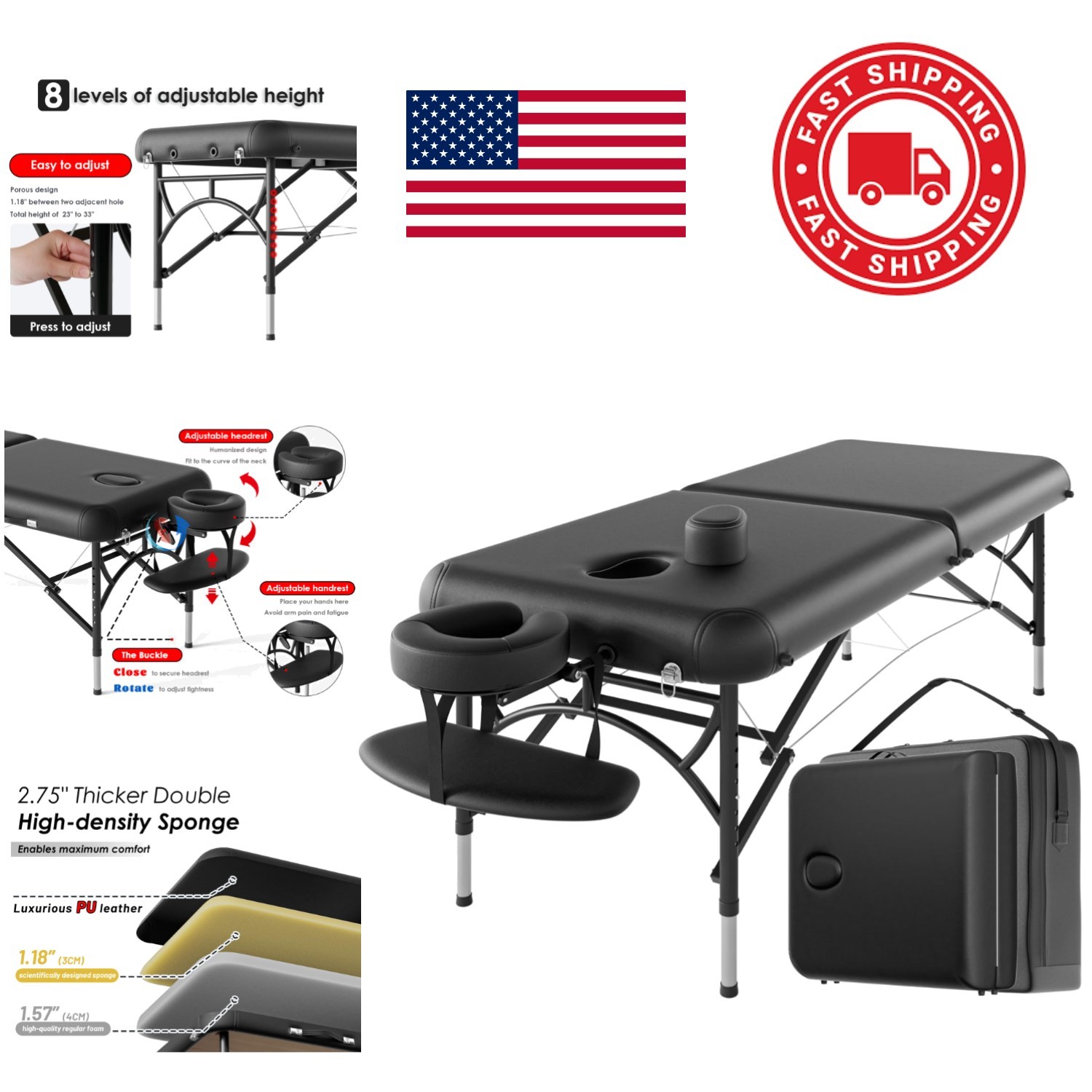 Lightweight Folding Massage Bed 84 Inch for Salon Spa Tattoo with Carrying Bag