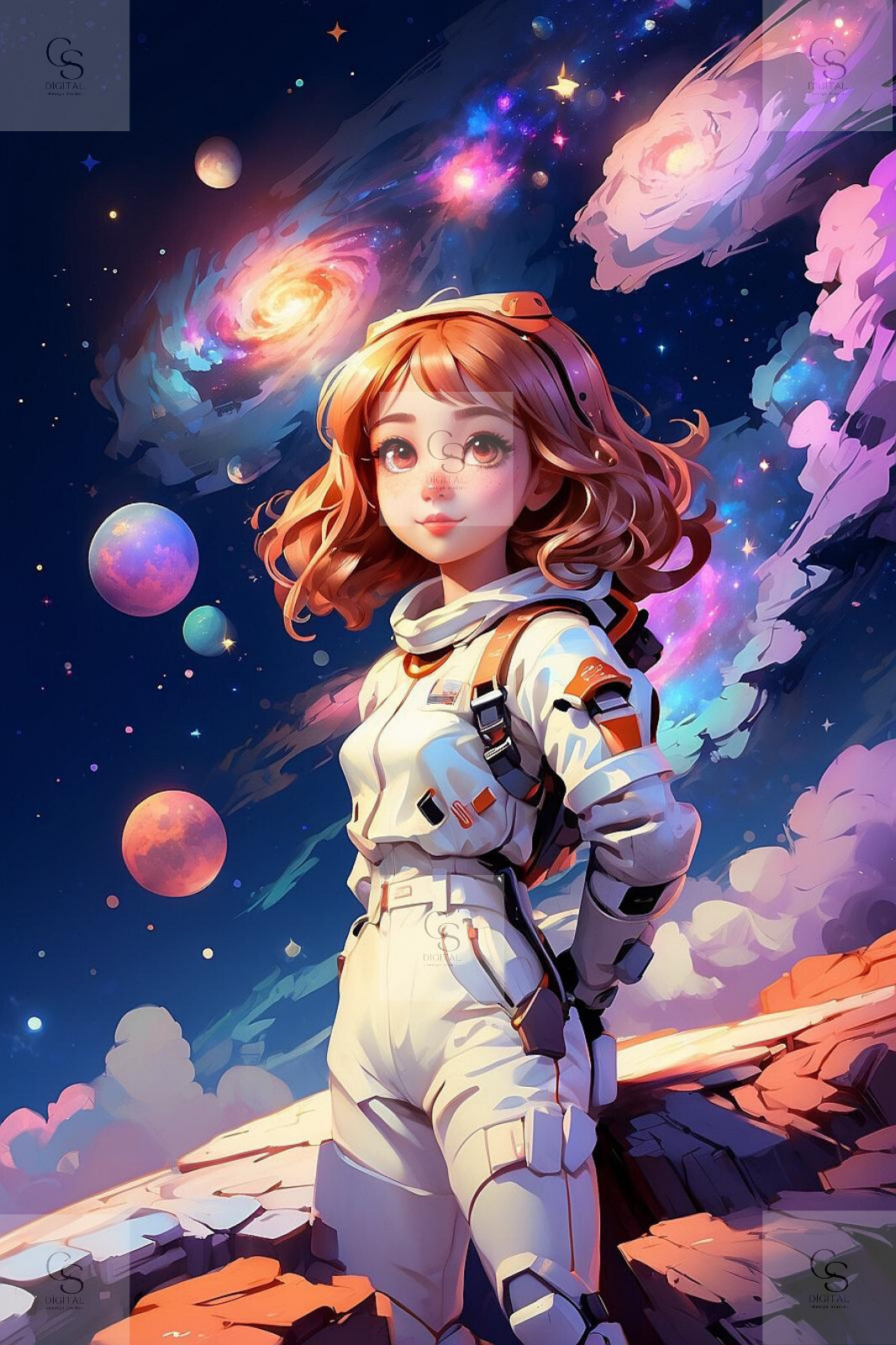 Digital Art, Astronaut in Vibrant Galaxies, Fantasy Space Art #8