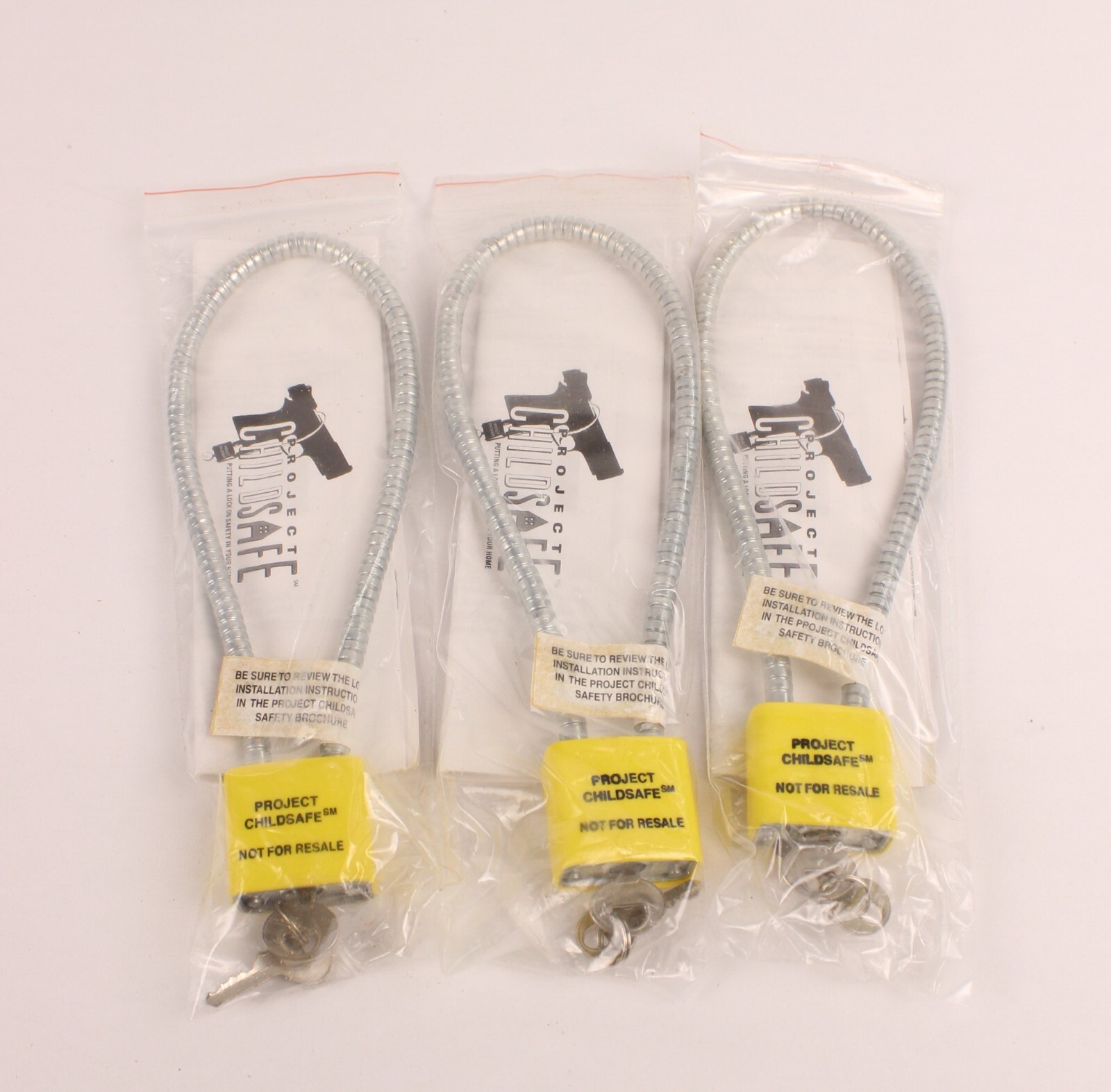 Project Childsafe Cable Style Gun Lock with 2 Keys Lot of 3 New in Package