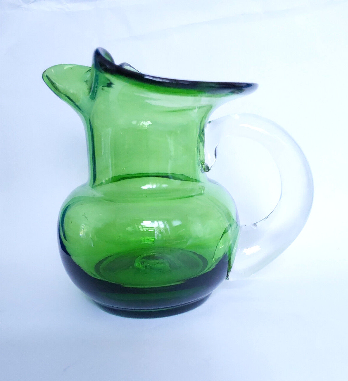 Victorian Green Glass Jug with Clear Handle - VGC
