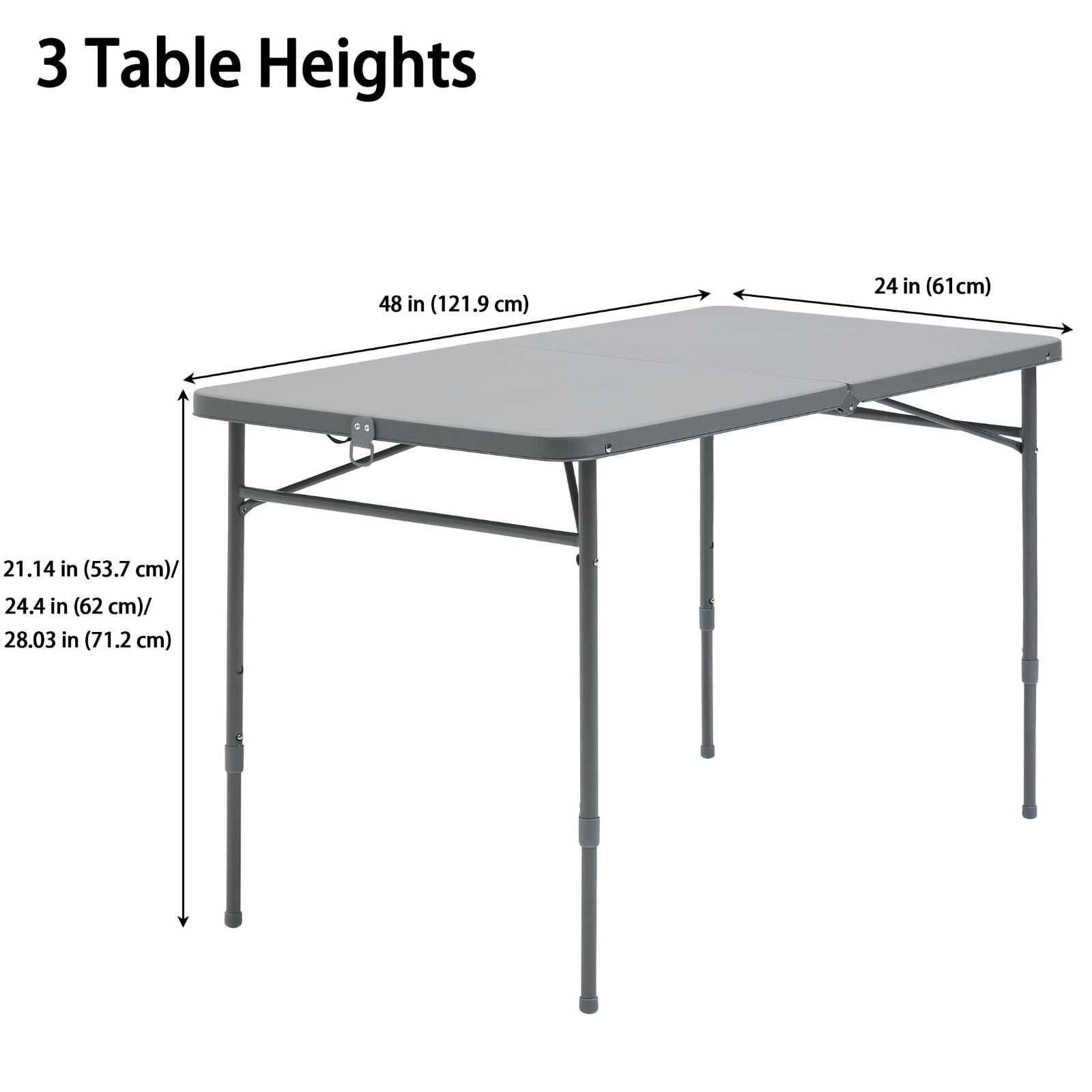 Mainstays 4 Foot Fold-in-Half Adjustable Folding Table, Gray