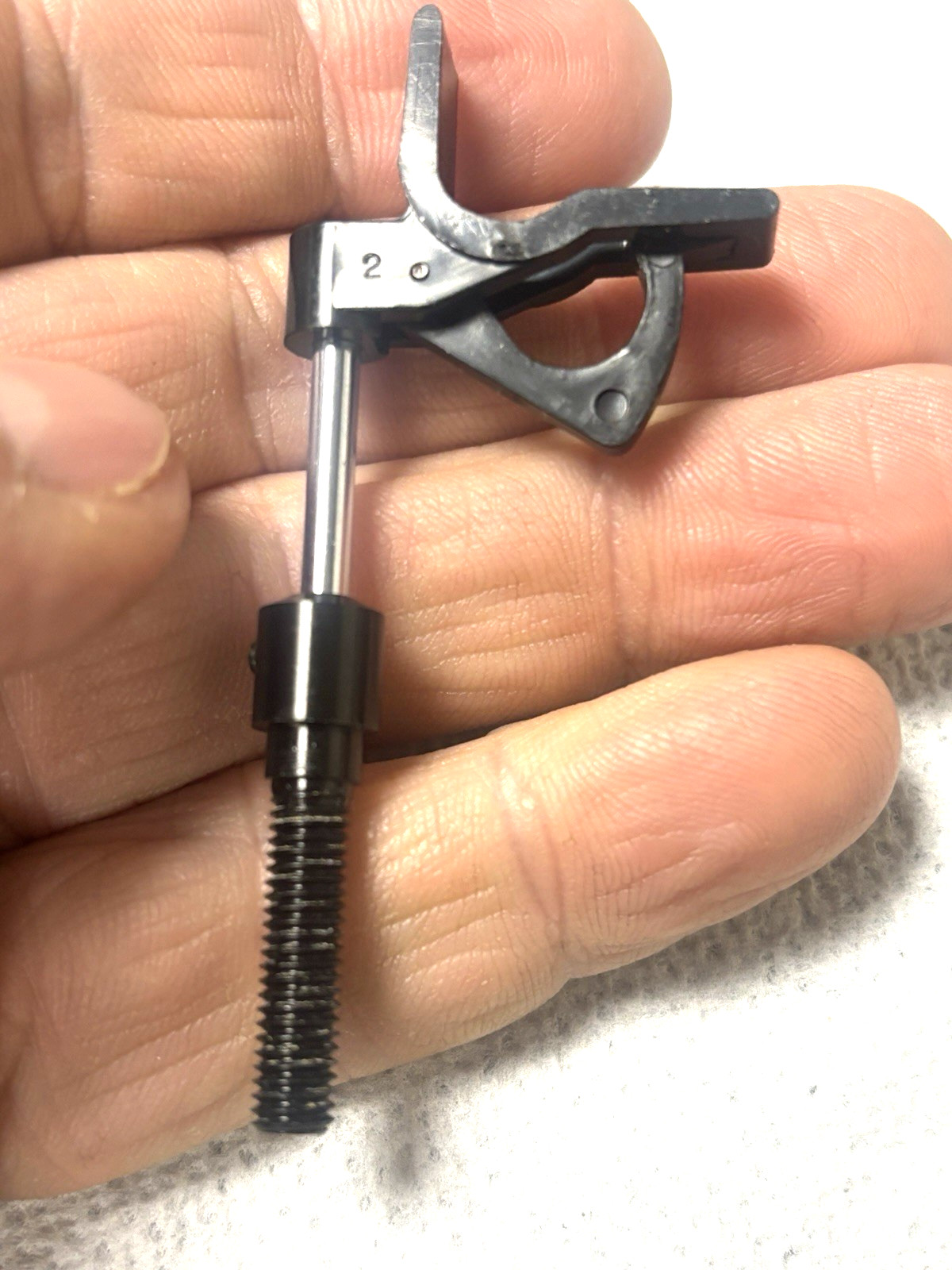 Vtg Turntable Tone Arm Rest Clip - w/ long threaded base - NOS Model unknown