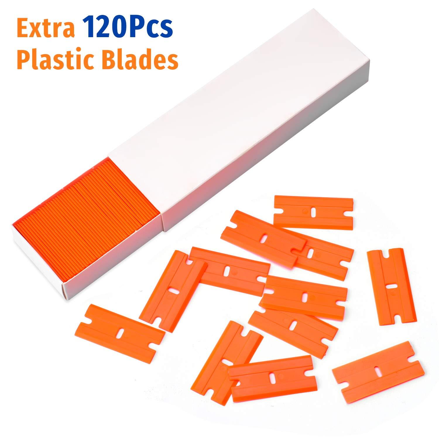 Plastic Razor Blade Scraper, 2 Pack with 120 Pcs Blade for Removing Glue,Sticker