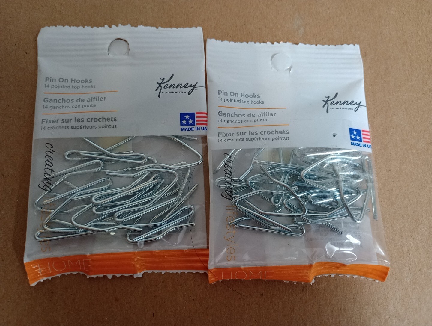 2 Pack 14 Each Kenney KN1002 Zinc Chrome Heavy-Duty Pin-On Curtain Hook 1 "Dia.