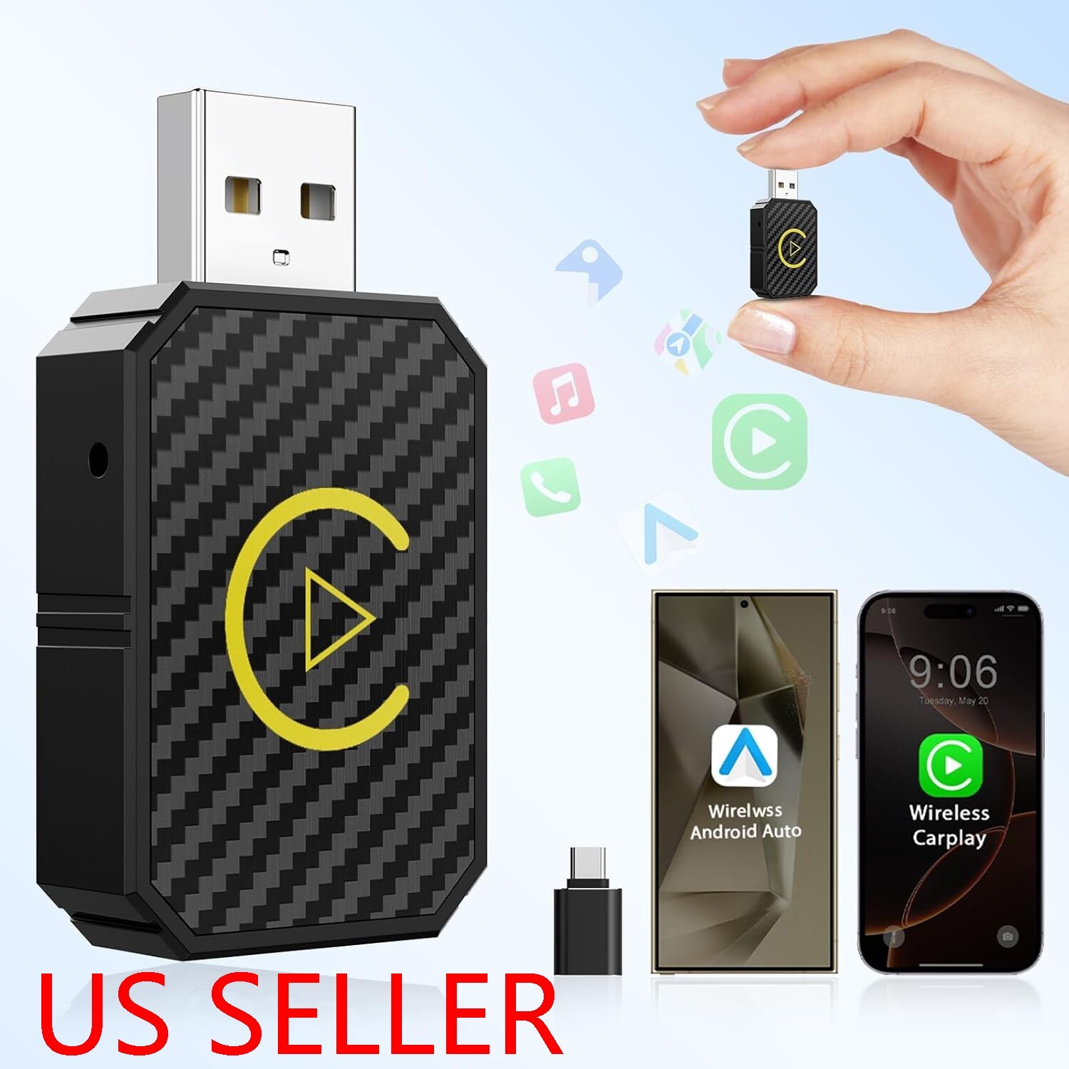 USB Wireless CarPlay Adapter For iPhone Apple Wireless Carplay Dongle Plug &Play