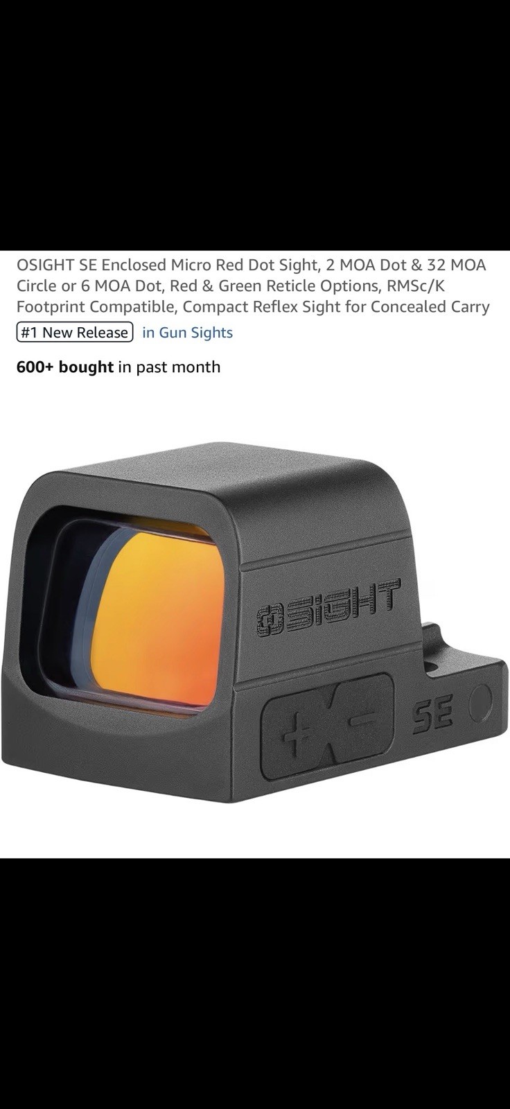 OSIGHT Osight SE Enclosed Micro Red Dot 6 MOA Red/Green Picatinny Black