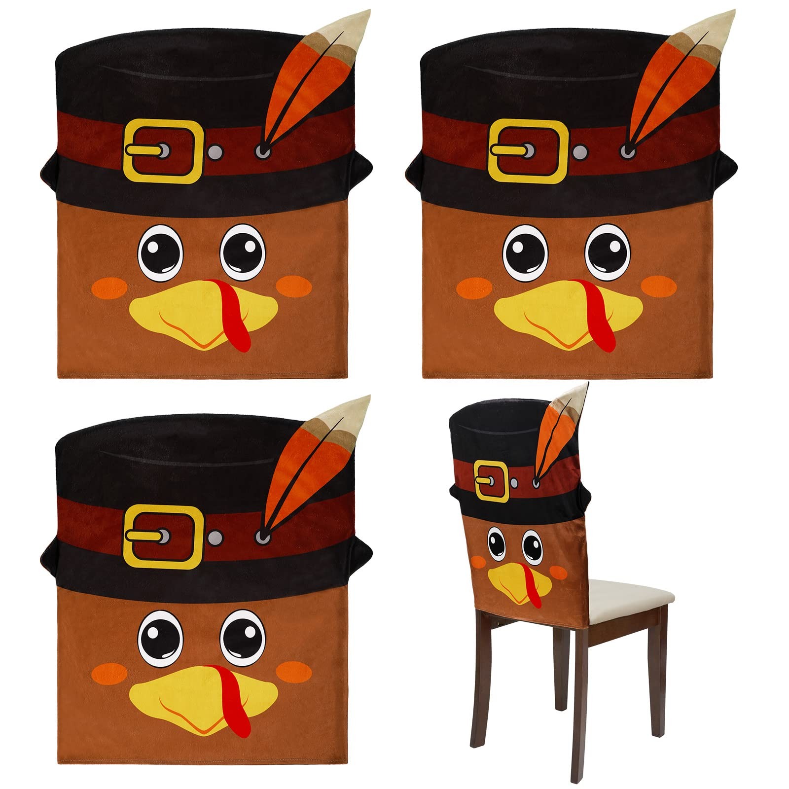 Thanksgiving Turkey Dining Chair Covers Fall Autumn Back Multi Color
