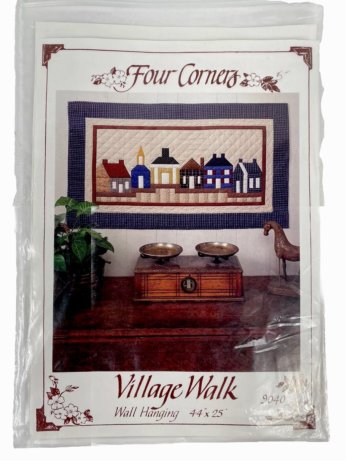 Four Corners Village Walk Quilt Pattern Houses Home Wall Hanging 44"x25"