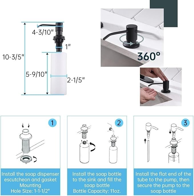 Pull Down Sprayer Kitchen Faucet with 10''Deck Plate &Soap Dispenser Matte Black