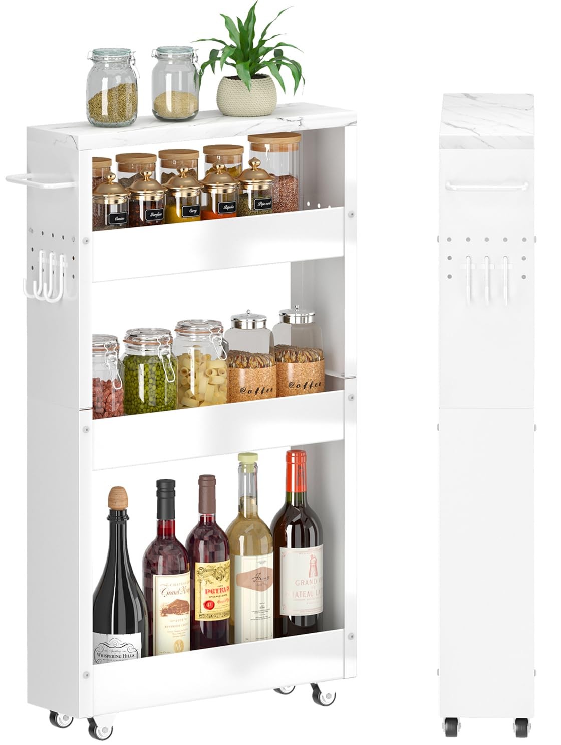 XYZLVSI Slim Storage Cart, 5 in Width, 4-Tier White 5.1IN-White,