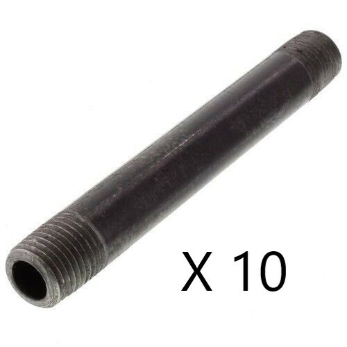 1/2"X 10" LONG NIPPLE BLACK IRON GAS PIPE FITTINGS THREADED PLUMBING (Lot Of 10)