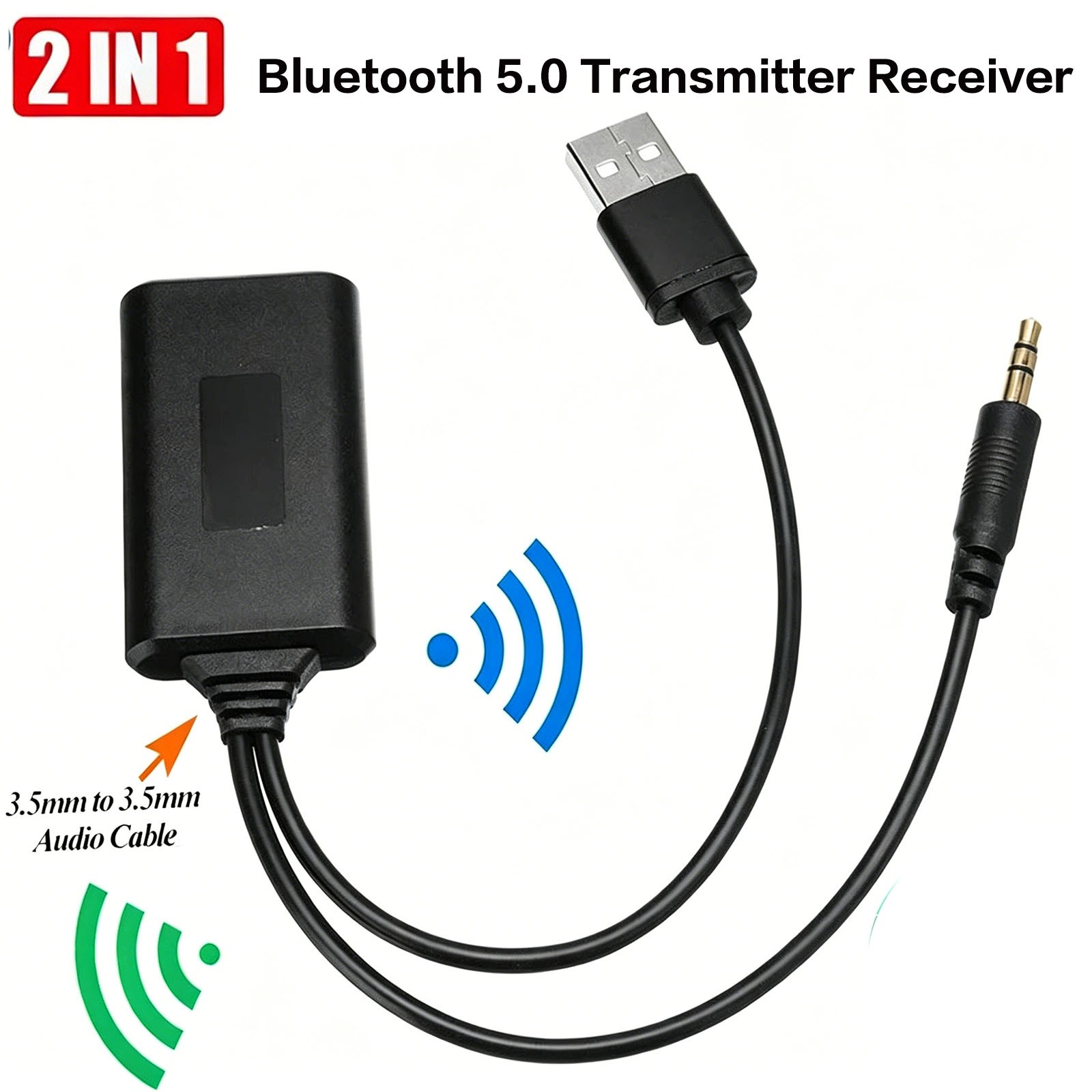 2 IN 1 Wireless Bluetooth 5.0 Transmitter Receiver Audio 3.5mm Jack Aux Adapter