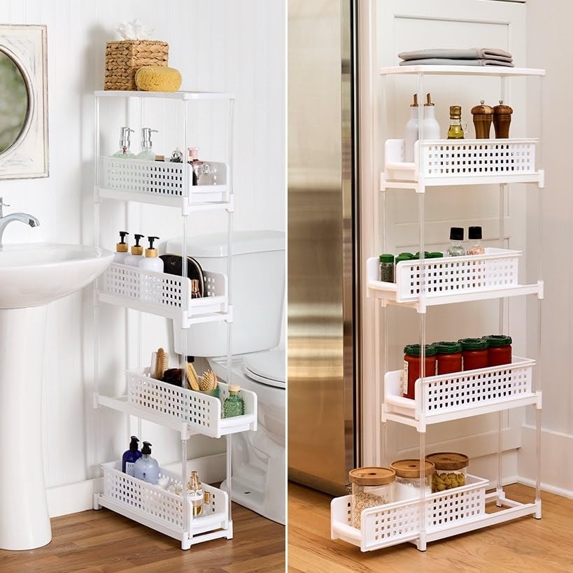 The Lakeside Collection Sliding Drawer Storage - 4-Tier White Plastic Modern
